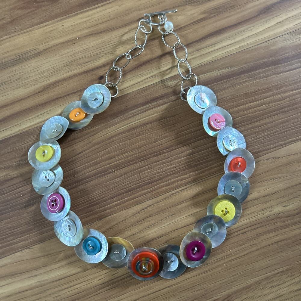 Handmade Abalone Shell Button Necklace Silver Vin… - image 3